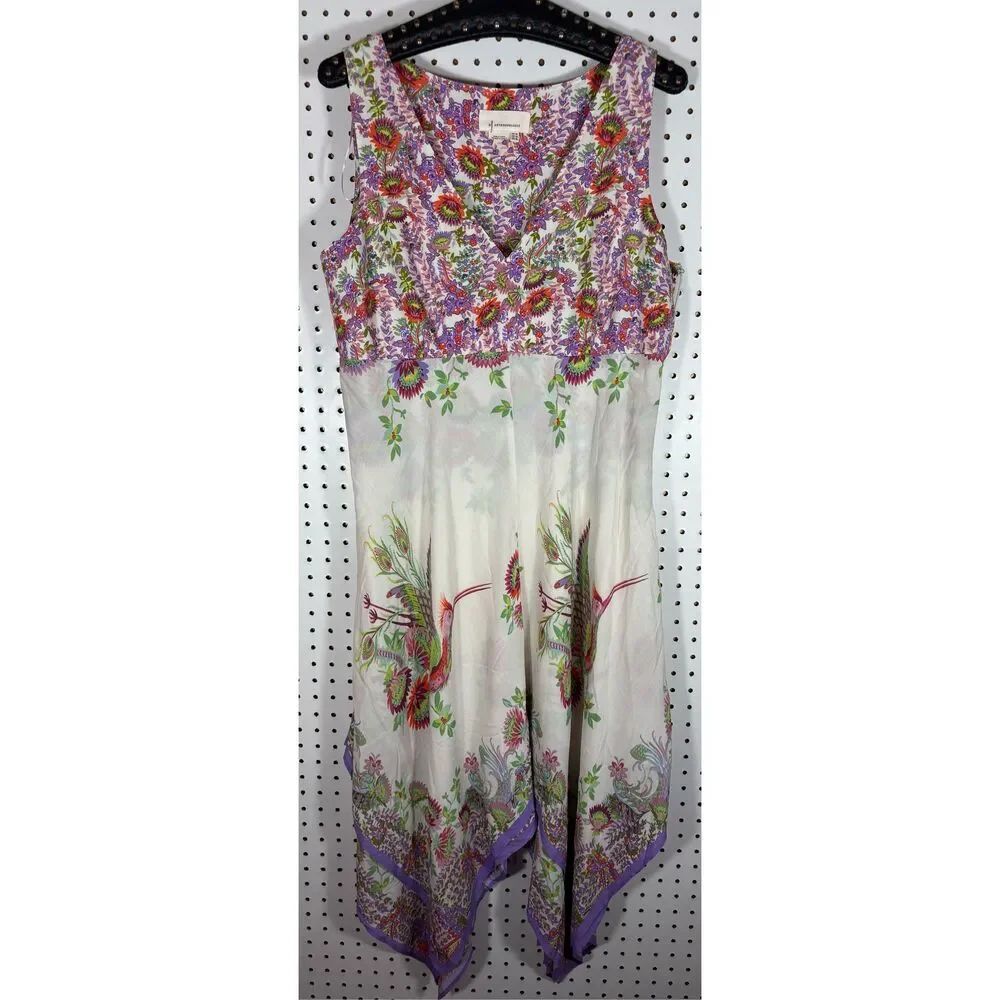 Anthropologie Analise Floral Midi Dress Bird Handkerchief Hem size 12